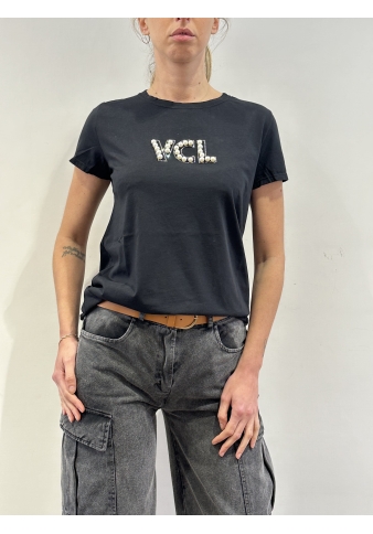 Vicolo - T-Shirt con applicazione perle nera