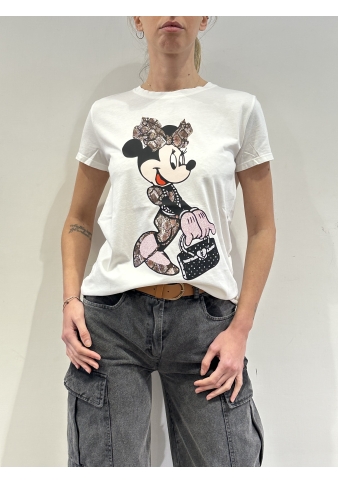 Vicolo - T-Shirt stampa Minnie fantasia animalier zebrata bianca