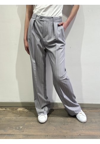 Imperial - Pantalone dritto con pinces gessato grigio