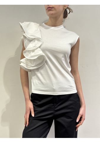 Imperial - T-Shirt con rouches e trasparenza dietro bianca