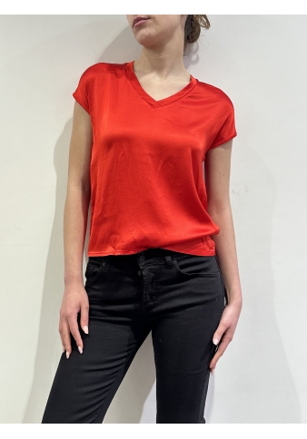 Vicolo - T-Shirt in satin scollo a V rossa