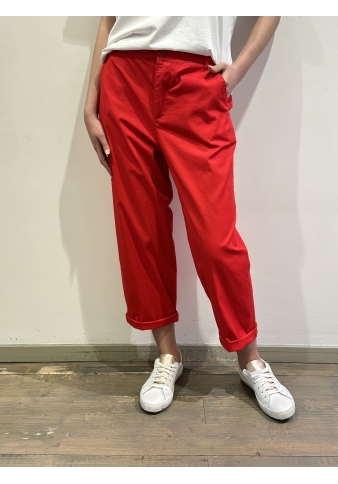Kontatto - Pantalone dritto con elastico in vita rosso
