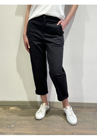 Kontatto - Pantalone dritto con elastico in vita nero