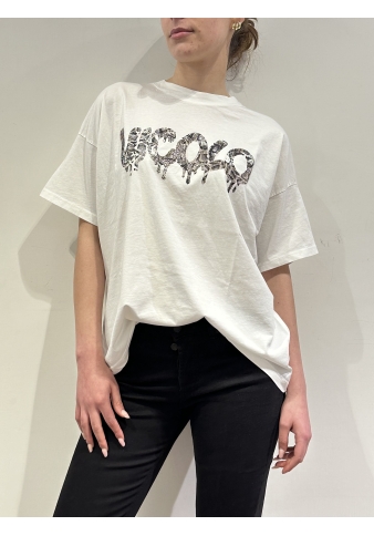 Vicolo - T-Shirt over con stampa pitonata bianca