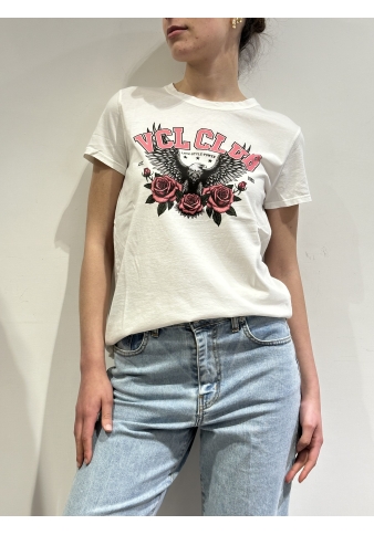 Vicolo - T-Shirt con stampa aquila e rose bianca