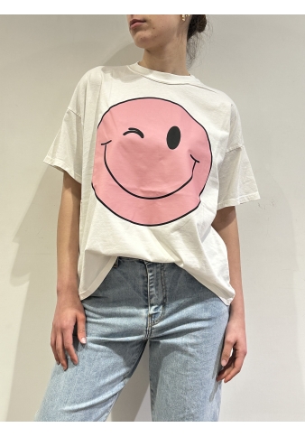 Vicolo - T-Shirt boxy con stampa smile bianca
