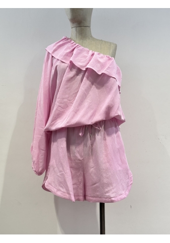 Tensione In - Completo blusa monospalla e bermuda rosa