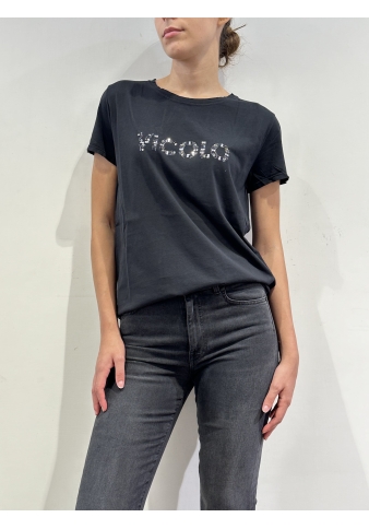 Vicolo - T-Shirt con applicazioni strass nera