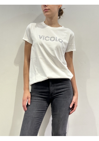 Vicolo - T-Shirt con applicazioni strass bianca