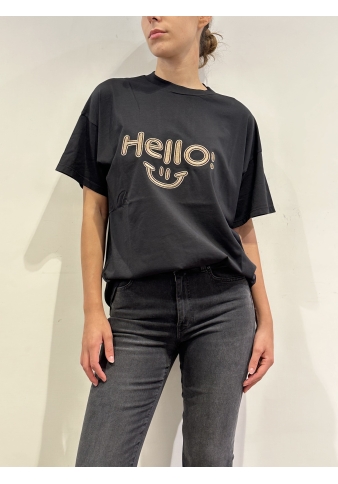 Vicolo - T-shirt over con stampa Hello nera