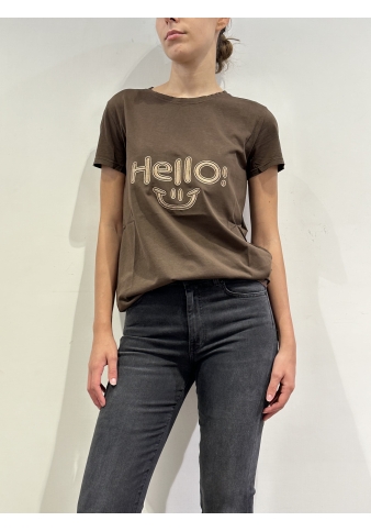 Vicolo - T-Shirt con stampa Hello marrone