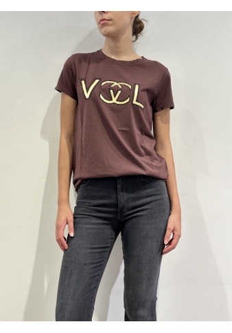 Vicolo - T-Shirt con stampa oro bordeaux