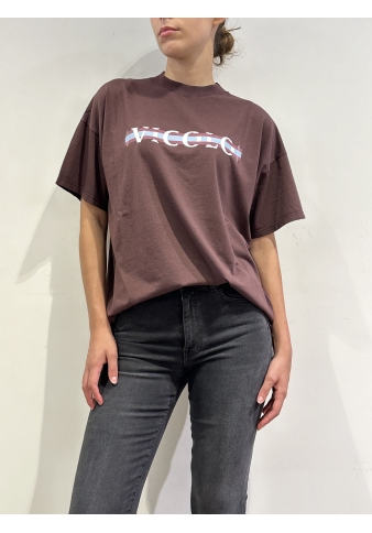 Vicolo - T-shirt over con stampa a contrasto bordeaux