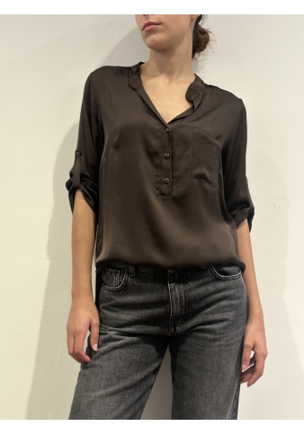 Tensione In - Blusa con taschino in satin testa di moro