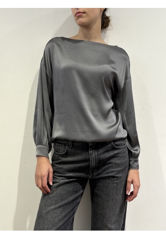 Tensione In - Blusa girocollo in satin grigia