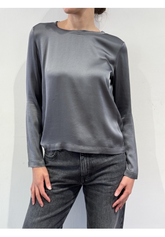 Haveone - Blusa girocollo in satin grigia