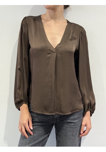 Haveone - Blusa scollo a V in satin testa di moro