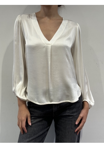 Haveone - Blusa scollo a V in satin panna