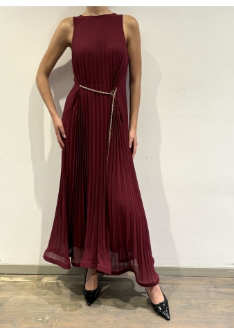 Vicolo - Vestito plissè con cintura bordeaux