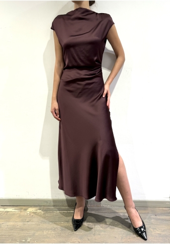 Imperial - Vestito in satin con drappeggio bordeaux