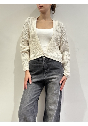 Souvenir - Cardigan cropped un bottone gioiello panna