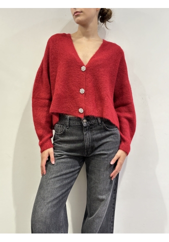 Kontatto - Cardigan cropped con bottoni gioiello rosso