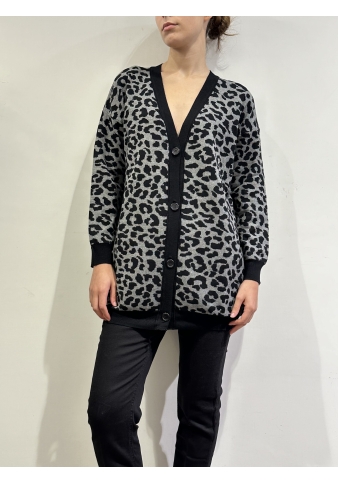 Kontatto - Cardigan fantasia animalier grigio e nero