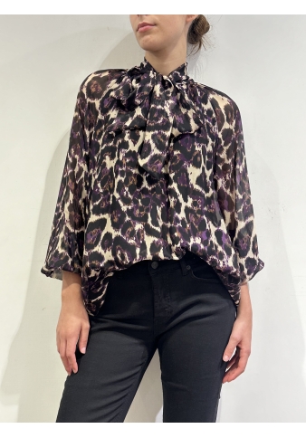 Dixie - Blusa con fiocco fantasia animalier