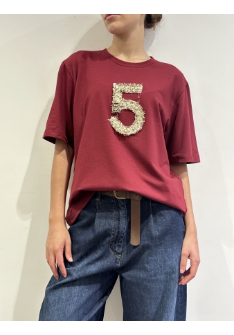 Dixie - T-Shirt con numero decorato bordeaux