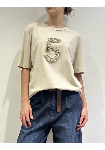 Dixie - T-Shirt con numero decorato beige