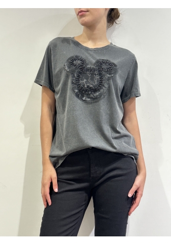 Dixie - T-Shirt con applicazione in tulle grigia