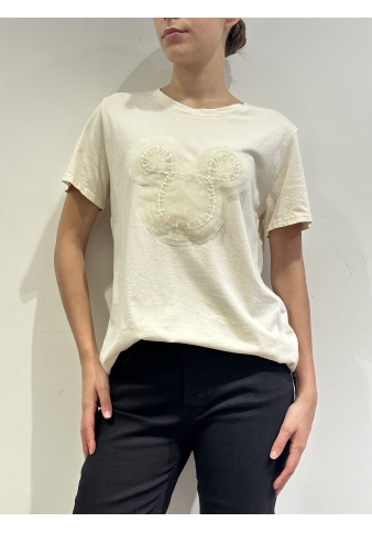 Dixie - T-Shirt con applicazione in tulle panna