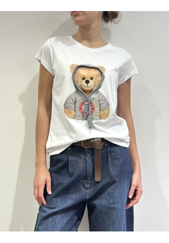 Dixie - T-Shirt con stampa orso bianca e grigia