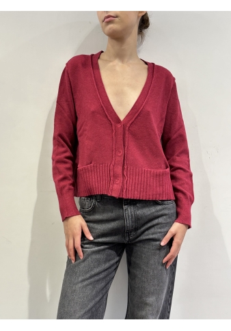 Haveone - Cardigan con cuciture esterne e tasche bordeaux