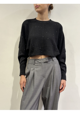 Haveone - Maglia cropped micro paillettes nera