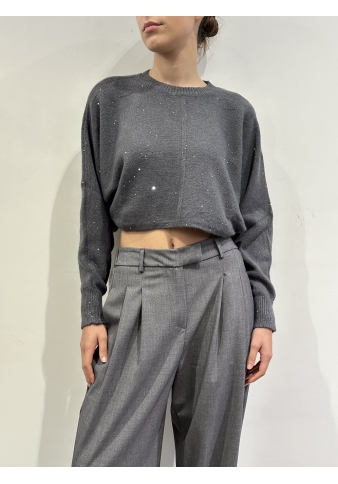 Haveone - Maglia cropped micro paillettes grigia