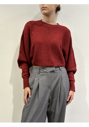 Haveone - Maglia cropped micro paillettes bordeaux