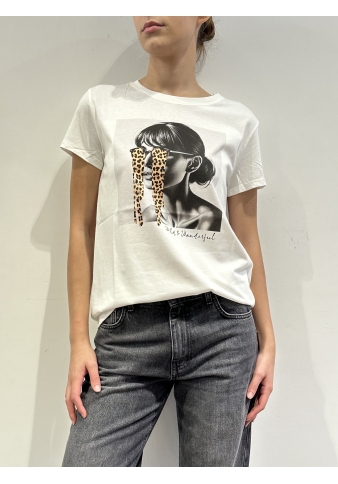 Vicolo - T-Shirt con stampa animalier bianca