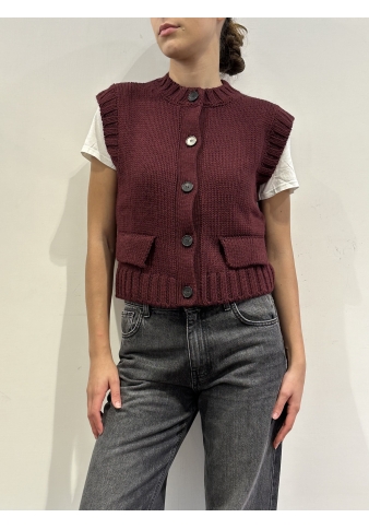 Vicolo - Gilet in maglia con tasche bordeaux