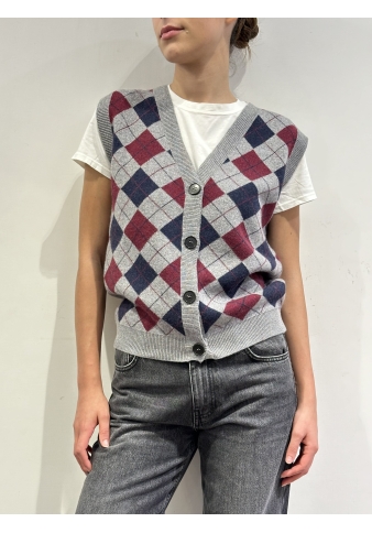 Vicolo - Gilet in maglia rombi grigio