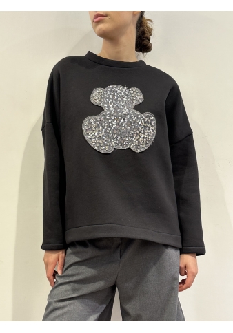 Vicolo - Felpa over con orso paillettes nera