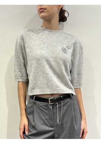 Vicolo - Maglia cropped con applicazioni gioiello grigia