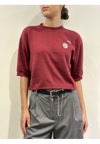 Vicolo - Maglia cropped con applicazioni gioiello bordeaux