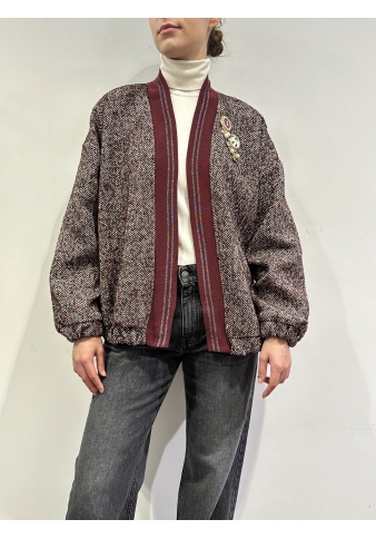 Vicolo - Bomber spinato aperto con spilla bordeaux