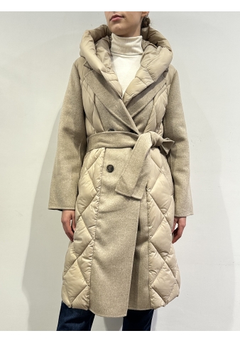 Vicolo - Cappotto misto lana e trapuntato con cintura beige