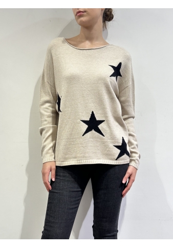 Souvenir - Maglia con stelle a contrasto beige e nera