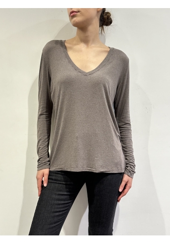 Dixie - Maglia basic scollo a V nocciola