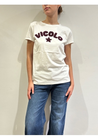 Vicolo - T-Shirt con stampa bouclé bordeaux e bianca