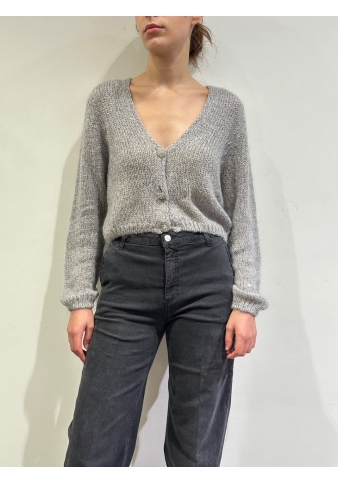 Vicolo - Cardigan con micro paillettes e bottoni gioiello grigio