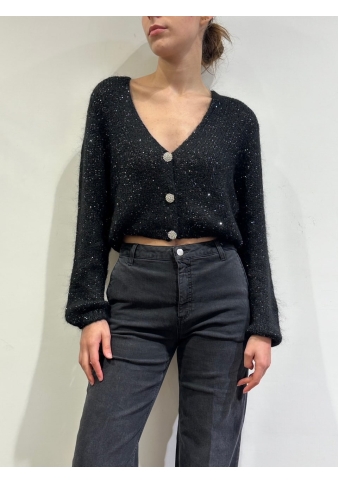 Vicolo - Cardigan con micro paillettes e bottoni nero